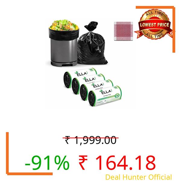 Ella Garbage Bags 19x21 Inches (Medium) 120 Bags 4 Rolls | Leak Proof & Tear Resistant Trash Bag for Kitchen Home & Commercial Use | Dustbin Bag For Dry & Wet Waste With Free Check Duster Cloth-Black