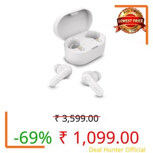PHILIPS TAT1108WT/00 True Wireless Earbuds, In-Ear, Bluetooth v5.3, Earphones with Mic, 15H Playback,Shank Shape, IPX4, Button Controls, Comfortable Fit, AI Mic for Crystal Clear Sound Quality (White)