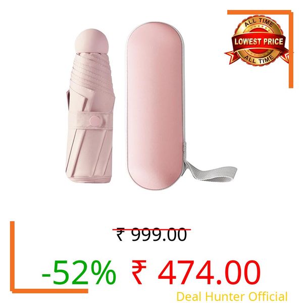 Alexvyan Pink Mini Umbrella with Case for Men & Women (Manual Open) Compact Travelling Umbrella, Polyester & UV Protection Fabric for Summer/Anti-Slip Handle- Use in Rain & Summer- 6 Frame