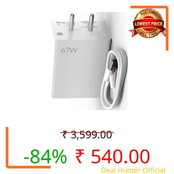 Orinigial 67W SonicCharge Fast Charger with Type C Cable for Redmi Note 12 pro max/Note 11 pro/Note 10 pro/Note 9 / Poco M2 Pro/Note 7 pro/Note 9 Pro/Note 8 Charger with 6 Month Warranty * (67W009)