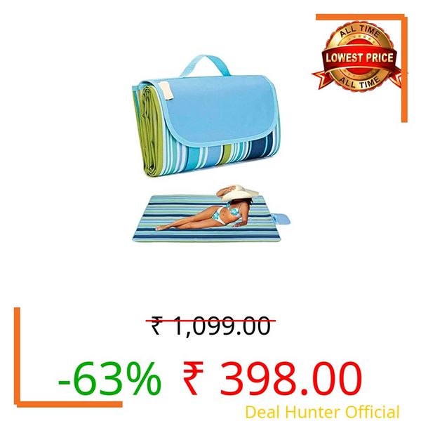 JAMUNESH ENTERPRISE Polyester Picnic Blanket Outdoor,Large Beach Blanket Waterproof Sandproof,70" x 59" Foldable Washable Picnic Mat,Park Mat for Summer Beach (Blue Picnic Mat),Rectangular