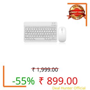Bluetooth Keyboard and Mouse Combo Rechargeable Portable Wireless Keyboard Mouse Set for Apple iPad iPhone iOS 13 and Above Samsung Tablet Phone Smartphone Android Windows (10 inch White)