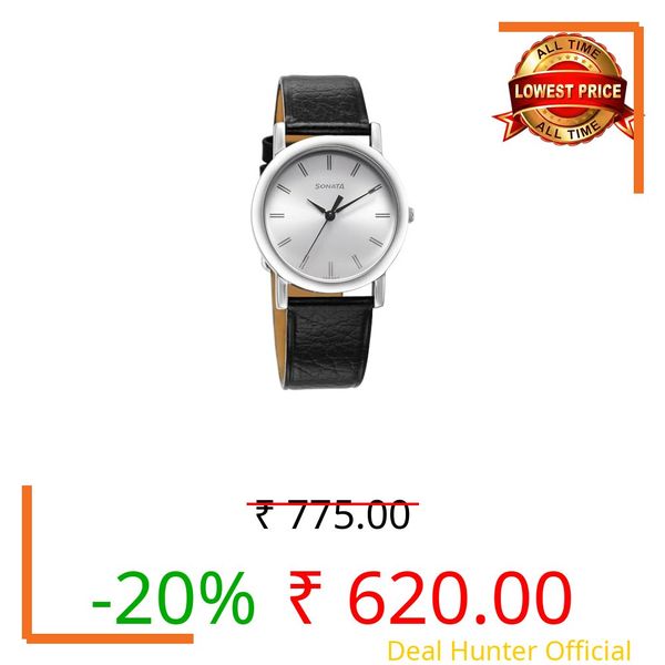 Sonata Classic Quartz Analog Silver Dial Black Leather Strap Watch for Men-NS7987SL06W/NT7987SL06W