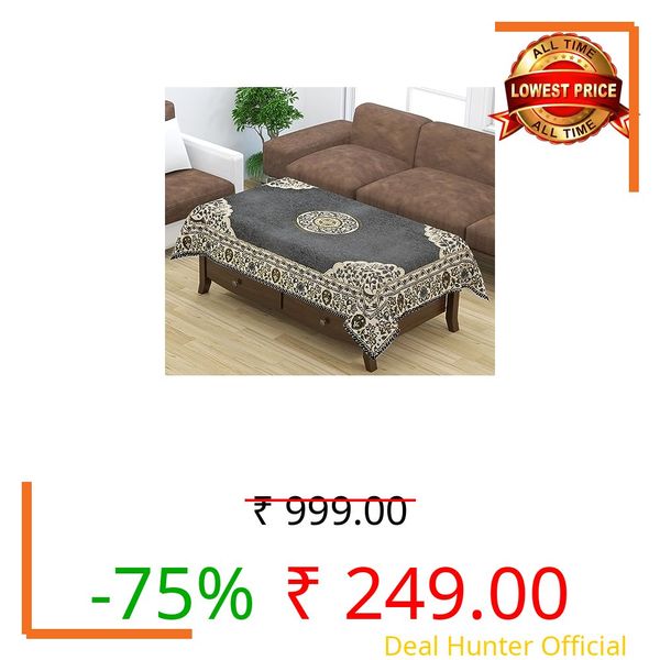 Furnishing Hut Luxurious Attractive Floral Design Chenille Velvet 4 Seater Center Table Cover -Grey,36x54 inch
