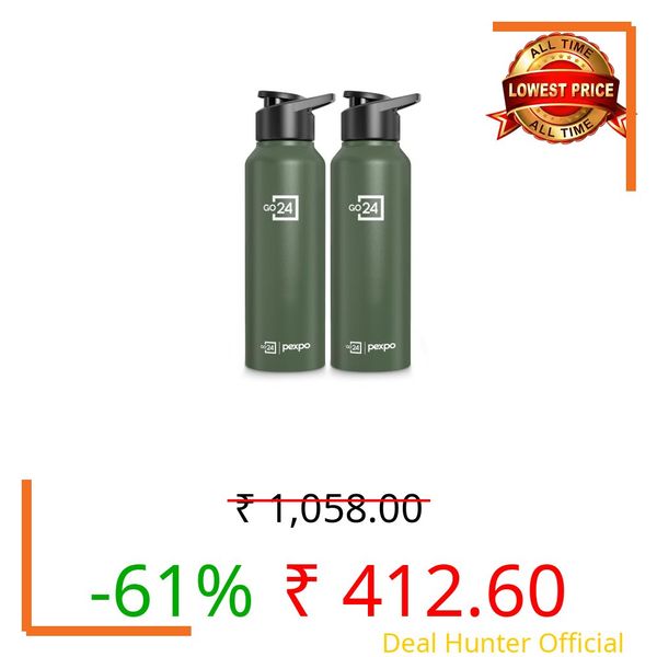 Go24 pexpo Stainless Steel Water Bottle Chromo Military Green 750ml