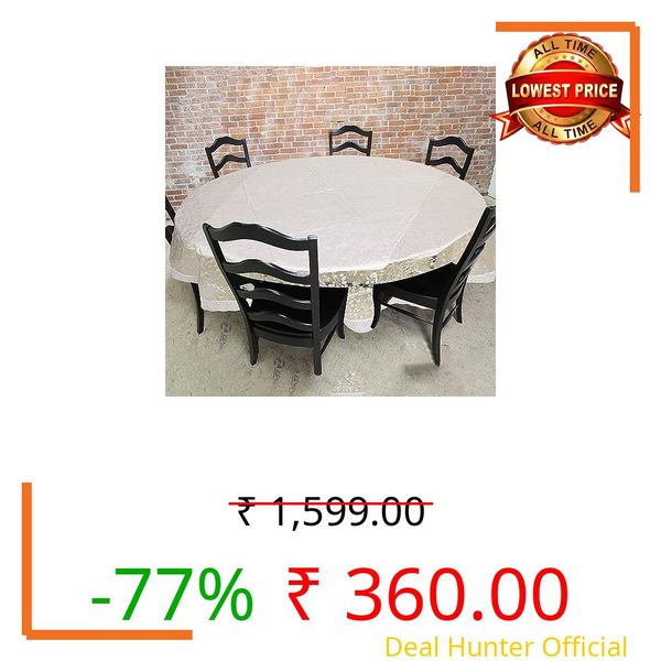 Kuber Industries 72" Stone Print Round Table Cover|PVC Silver Lace Table Cloth|Idol for Tea, Coffee table (Silver)