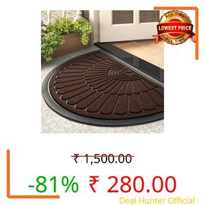 Door Mat Outdoor Indoor Entrance Doormat-Semicircular Durable Rubber Non Slip Front Door Mat for Outside Inside Entry Entryway Dirt Trapper Welcome Mat for Muddy Paws and Shoes-Brown 17”x30”