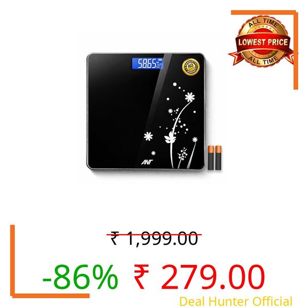 ANT Flora Bud Digital Body Weight Weighing Scale, 180kg Capacity, 50g Accuracy, 5mm Tempered Glass, High Precision Strain Sensor, LCD Display, Auto On/Off, 2 AAA Batteries Included, 40M Warranty