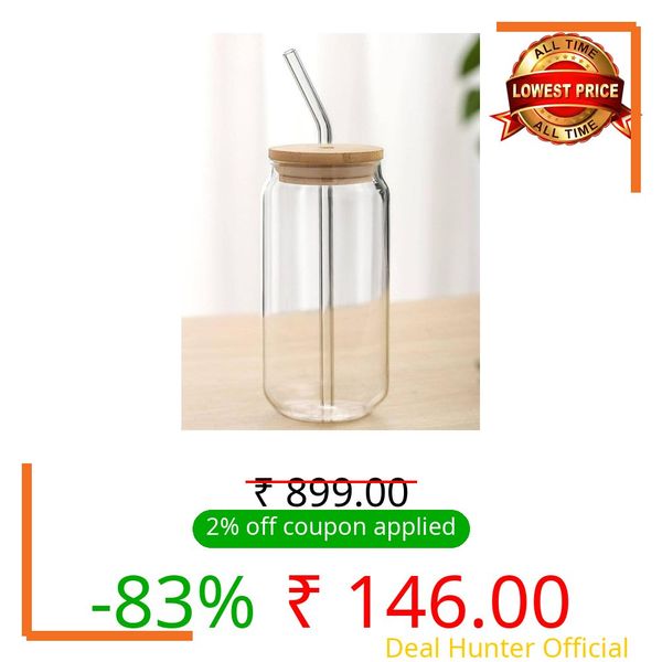 FOMQUAZLI 500ML Glass Cups with Bamboo Lids and Glass Straws Drinking Tumbler Iced Coffee Cup Smoothie Cups for Bubble Tea Whiskey Water Gift