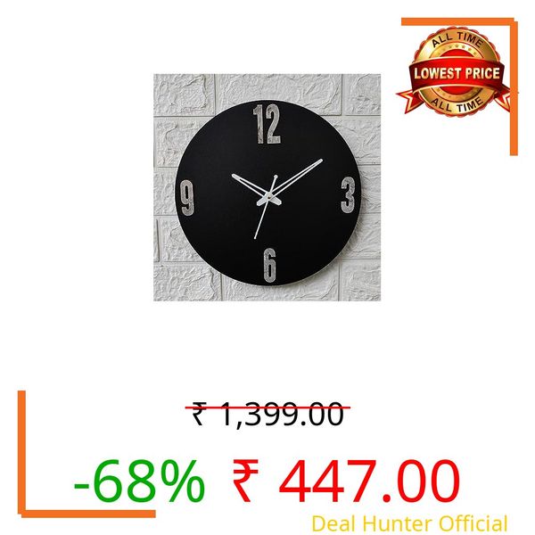 INLERA Analog Wall Clock for Home Stylish 3D Standard Wall Gift Items/Matte Black Finish (30 Cm X 30 Cm Pack of 1 Wall Clock), wood