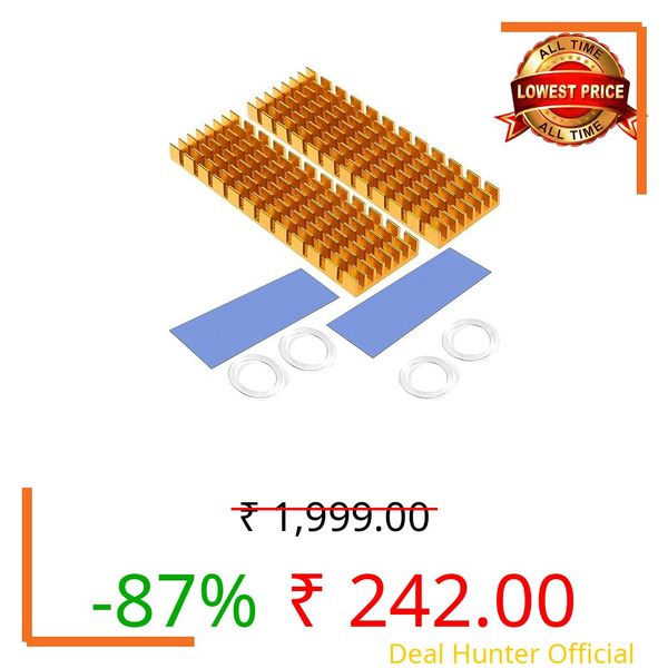 Etzin Aluminum Heat Sinks for M.2 SSD Heatsink Cooling Radiator, PCIE M.2 SSD Cooling Fin for Laptop Computer Silicone Heat Dissipation Pads + Accessories Included (Pack-of-2, Golden) EPL-1037PC
