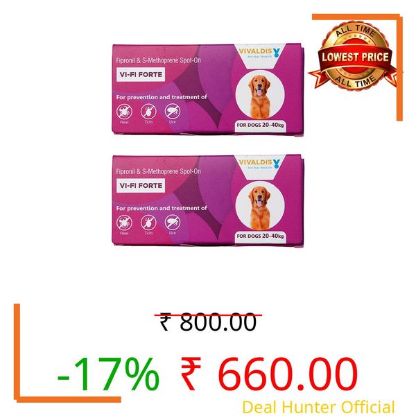 Vivaldis Spot On for Dogs 20-40kg - VI-FI Forte 2.68ml Single Pipette – Solution for the Prevention and Treatment of Flea, Tick, and Chewing Lice Infestations (Pack of 2)