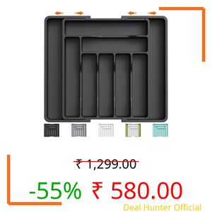 Lifewit Utensil Organizer for Kitchen Drawer, Expandable Cooking Silverware Tray, Adjustable Cutlery Flatware Holder, Plastic Spatula Tools Storage Divider, 13-22.4 x 15", Black