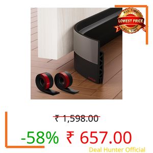 RANUR silicone Self Adhesive Door Bottom Sealing Strip Guard for Home Door Protector for Home from Dust, Insects, Waterproof, Soundproof Door Seal, Door Air Blocker (1 Meter-Pack of 2, Black)