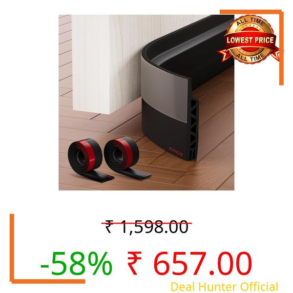 RANUR silicone Self Adhesive Door Bottom Sealing Strip Guard for Home Door Protector for Home from Dust, Insects, Waterproof, Soundproof Door Seal, Door Air Blocker (1 Meter-Pack of 2, Black)