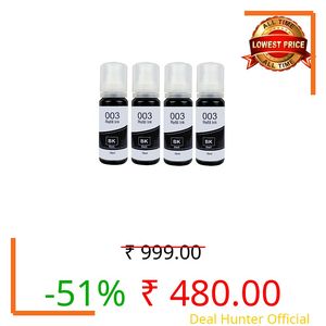 INKSPOT 003 Compatible Refill Ink for Epson L3110, L3150, L3250, L3252 L3115, L3116, L3101, L3210, L3215, L3216, L3151, L3152, L3156, L5190 Printer (4 Black Color Set)