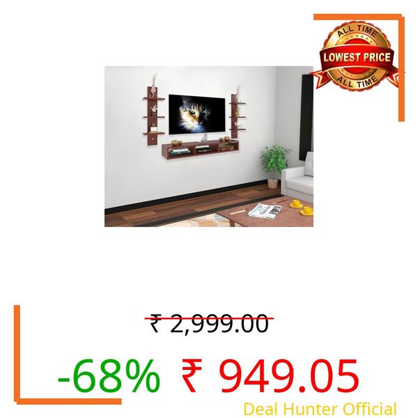 ERAWUD Riano Wall Mount TV Entertainment Unit | with Set Top Box Stand and Wall Shelf Display Rack for Living Room Classic Walnut (Ideal for up to 32") Screen