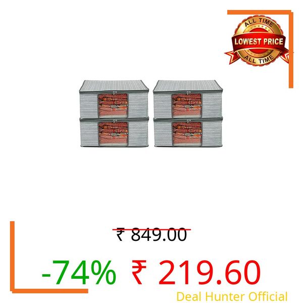 AMAK INC Wardrobe Organizer for Clothes Cloth Storage Bag with Zipper Transparent Window Saree Cover Non Wowen Material Cloth Cover for Saree Lehengha Shuit Dress Grey (Pack of 4)