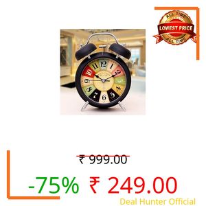 BUQARO Vintage Twin Bell Analog Display Table Alarm Clock with Night LED Light Heavy Slippers Extra Loud Alarm Clock Ideal for Student and Kids Bedroom (Black)