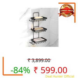 Moforoco Soap Dish Holder for Shower Wall, No Drilling, 3-tier 304 Rustproof Stainless Steel, Soap Bar Holder with 4 Hooks and Razor Holder for Shower, Shampoo Bar Holder for Shower Caddy for Bathroom