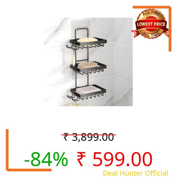 Moforoco Soap Dish Holder for Shower Wall, No Drilling, 3-tier 304 Rustproof Stainless Steel, Soap Bar Holder with 4 Hooks and Razor Holder for Shower, Shampoo Bar Holder for Shower Caddy for Bathroom