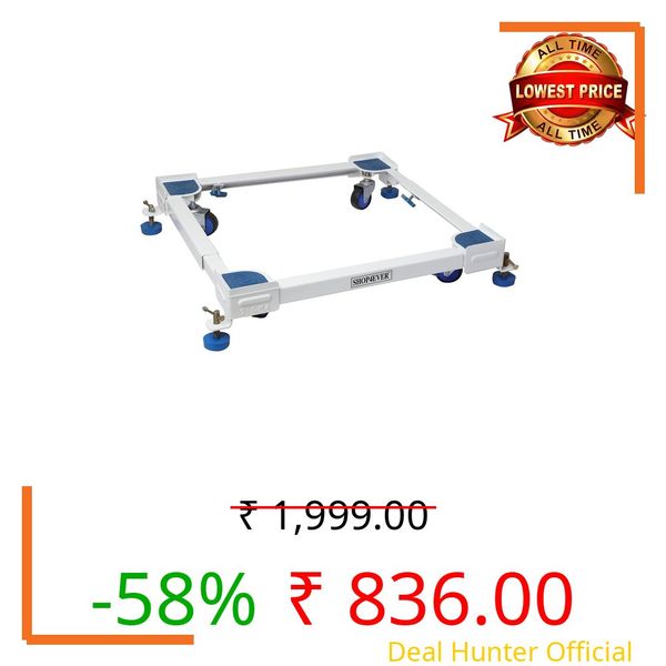 Shop4Ever Heavy Duty Adjustable Washing Machine Stand with Wheels | Front & Top Load | Multi-Use Fridge & Cooler Base | Adjustable Metal Trolley | Rust-Proof
