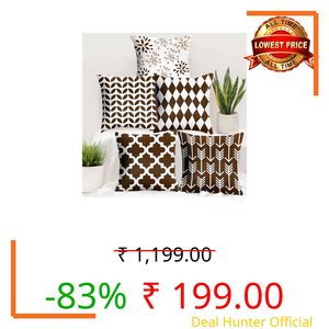 Story@Home Brown & White Geometric Cushion Cover Set of 5 | 16 x 16 Inch | Digital Printed Decorative Pillow Covers | Soft Polyester Cushion Covers for Sofa, Living Room, Bedroom & Home Décor