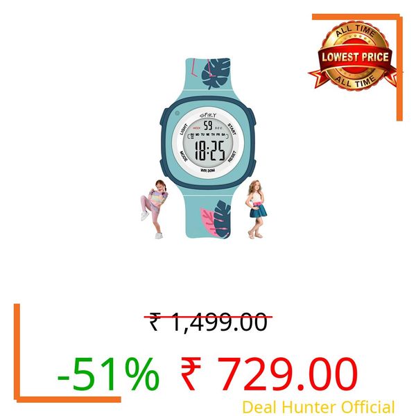 SPIKY Digital Sports Watch for Kids (Turquoise) | Multifunctional, Luminous Display, Alarm | Water Resistant & Printed Silicone Strap | Best Birthday Gift Wrist Watches for Girls & Boys | Age 2-14 Yrs