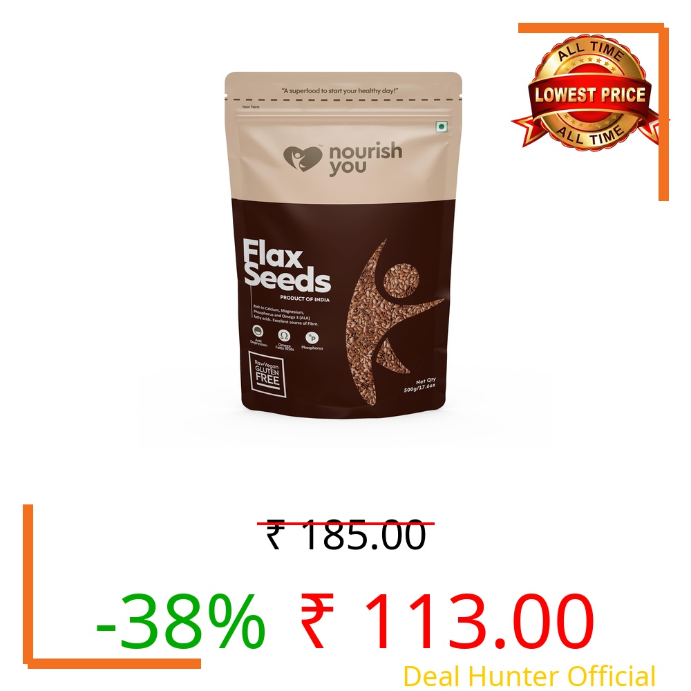 Nourish You Raw Flaxseeds 500g - Alsi Seeds | 100% Natural Flaxseed for Hair Growth | Raw Seeds for Eating | Source of Iron & Dietary Fibre | Rich in Protein