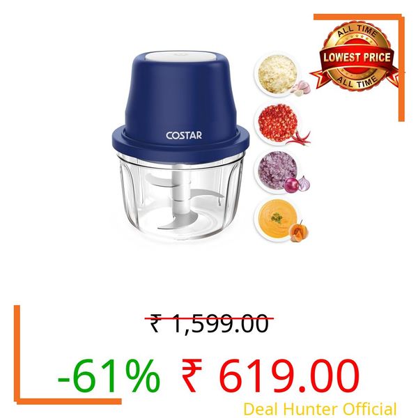 COSTAR 350Ml Rechargeable Mini Electric Chopper 304 Stainless Steel Blades Food Processor For Kitchen, German Design, One Touch Operation, 1 Year Warranty, Ideal For Mincing Ginger, Onion, Meat