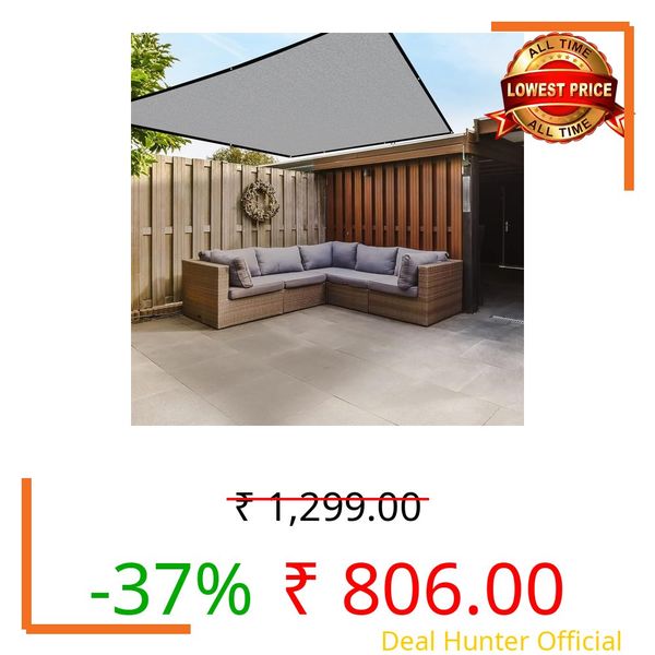 FREDDO HDPE Fabric Sun Shade Sail with Brass Eyelet - 90% Sun and UV Protection for Car Parking, Outdoor, Garden, Balcony, Verandas, Patio, Grey Color, 10 ft x 10 ft, Pack of 1 Piece