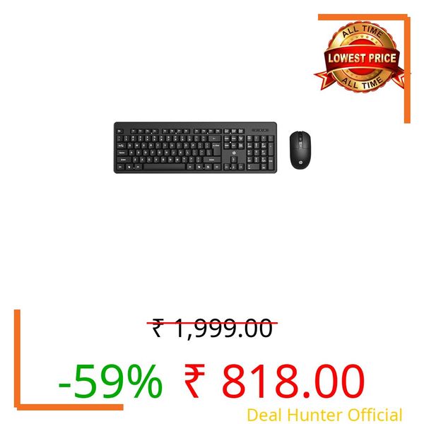 HP KM200 Wireless Mouse and Keyboard Combo, Full-Size Ergonomic Design, 3 Button and Built-in Scroll Wheel, 2.4 GHz Wireless connectio, 3 Years Warranty (7J4G8AA)