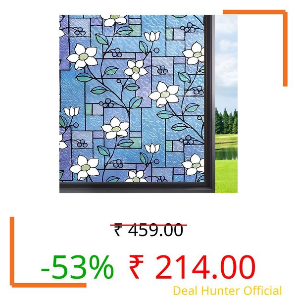 COLORMATE Premium Vinyl Stained Window Glass Film Sticker (16x36 Inch) - Self-Adhesive Decorative Film Opaque Tint Wallpaper for Window Glass Privacy Cover, Door, Office, Home.| Anti-UV. Blue Floral