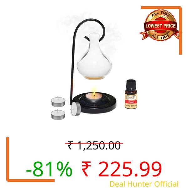 Pure Source India Porcelain Oil Diffuser Set for Home Fragrance with 10 ml Rose Aroma Oil and 4 Tea Light Candles (White)