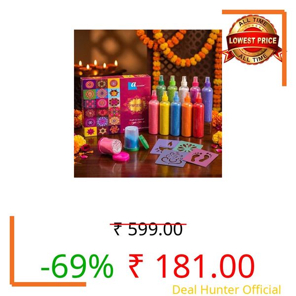Ascension 10 Rangoli Powder Colors Bottles 4 Stencils and 2 Fillers Design Creativity Diwali Decoration Item Floor Rangoli Art Colours Rangoli Color Powder Rang for Navratri Pongal Pooja Mandir Decor