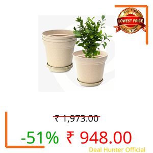 Eha Set of 4 Earth-Friendly Aura 8 Inch pots and Planters | Bamboo Based | UV Protected | for Indoor, Home Decor, Outdoor, Balcony & Garden | Sandcastle