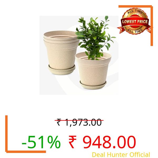 Eha Set of 4 Earth-Friendly Aura 8 Inch pots and Planters | Bamboo Based | UV Protected | for Indoor, Home Decor, Outdoor, Balcony & Garden | Sandcastle
