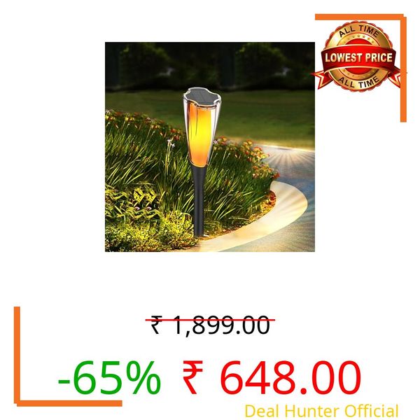 GIGAWATTS GW-238 Solar Torch Light with 2V Panel 800mAh Ni-MH Battery BIS Approved IP65 Waterproof Outdoor Flickering Flame Mashaal Stake Lamp for Garden Patio Pathway Decor (1Pc, Warm Yellow)