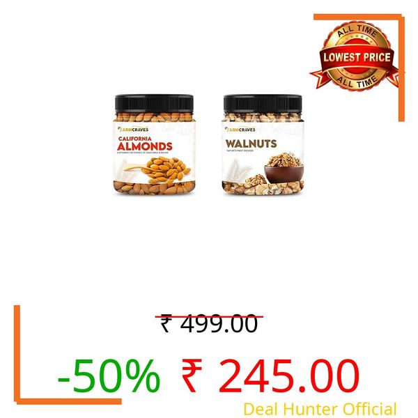 FARMCRAVES Premium Dry Fruits Combo Pack (200g) | Whole Almonds (100g) + Walnuts (100g) | Healthy Dry Fruit Snack Combo