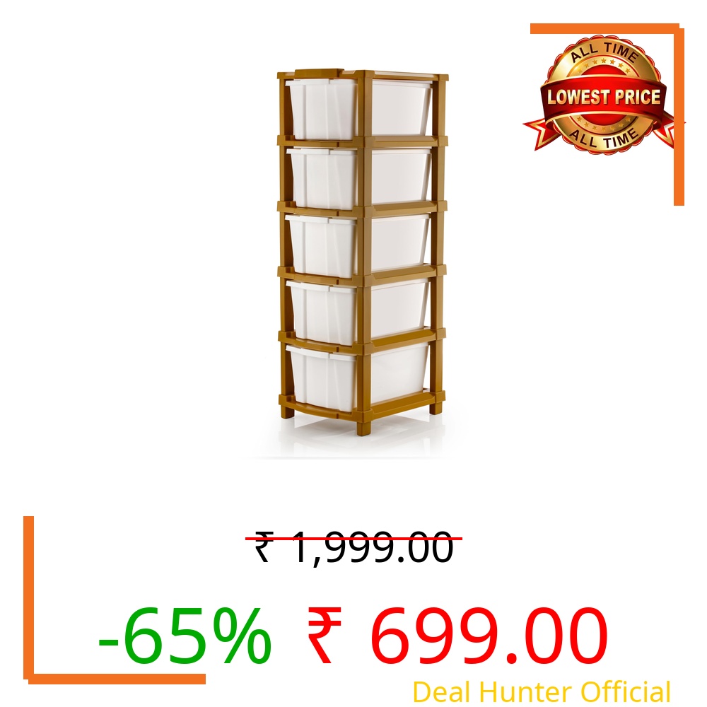 AZZOTE Plastic Drawer Organizer Self Standard Rectangular Multi Purpose Modular Drawer System Large Chest of Drawer Organizer for Home Office,Product Dimension When assembeled(5 Layer, White)