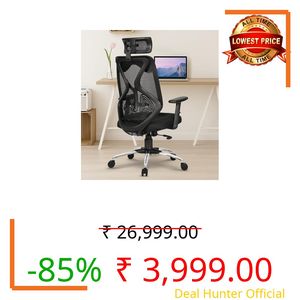 Da URBAN® Merlion Office Chair,High Back Mesh Ergonomic Home Office Desk Chair with 3 Years Warranty, Adjustable Armrests,Adjustable Lumbar Support,Tilt Lock Mechanism (Black)