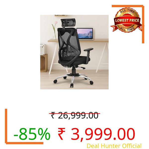 Da URBAN® Merlion Office Chair,High Back Mesh Ergonomic Home Office Desk Chair with 3 Years Warranty, Adjustable Armrests,Adjustable Lumbar Support,Tilt Lock Mechanism (Black)