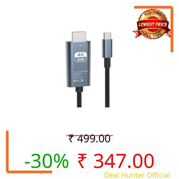 HDMI Cable Adapter, 4K USB C to HDMI Video Cable [Thunderbolt 3/4 Compatible] for MacBook iPad Pro/Air iMac,iPhone 15 Plus,Samsung S23 S22 S21 S20 S10 Surface Switch Android Phone