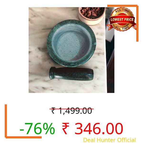 Milap Creations Granite Marble Mortar and Pestle Set Stone Big Size, Kharal, Khalbatta, Kundi, Okhli, Musal, Imamdasta, Silbatta, Idikkalu, Kitchen tool for Grinding Herbs(green) (5 Inch)