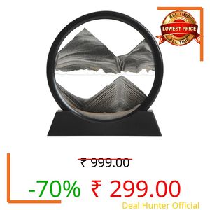 KPNUWN Moving Sand Art Liquid Motion, 3D Deep Sea Sandscape Color Quicksand Decor, Round Glass Moving Sand Art Picture Relaxing Desktop Home Office Work Decor (Black, 7 inch)