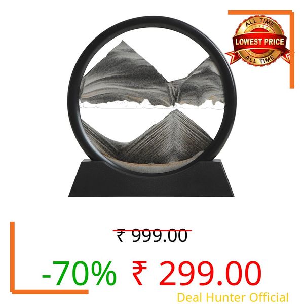 KPNUWN Moving Sand Art Liquid Motion, 3D Deep Sea Sandscape Color Quicksand Decor, Round Glass Moving Sand Art Picture Relaxing Desktop Home Office Work Decor (Black, 7 inch)