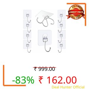 JIALTO 10 Pcs Heavy Duty Adhesive Big Hooks Set - Waterproof Stainless Steel Hooks for Bathroom, Kitchen, Home & Office - Rustproof Towel and Coat Hangers