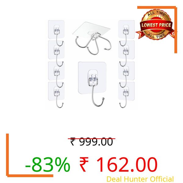 JIALTO 10 Pcs Heavy Duty Adhesive Big Hooks Set - Waterproof Stainless Steel Hooks for Bathroom, Kitchen, Home & Office - Rustproof Towel and Coat Hangers