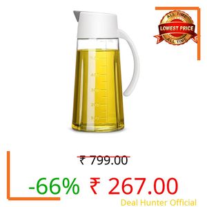 kaqer Glass Oil and Vinegar Dispenser Bottle with Automatic Opening and Closing |Free Spot Measuring Oil Dispenser Bottle for Pouring Olive, Vinegar, Soya Sauce, etc. (650 ml, Multicolor)