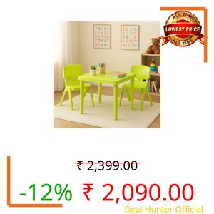 Nilkamal Genius Junior Kids Study Table & Chair Set | 3-Year Warranty | Durable Plastic Table | Study, Play, Dining & Laptop Desk | Ideal for Home, School & Playgroup | Compact & Sturdy Design (Green)